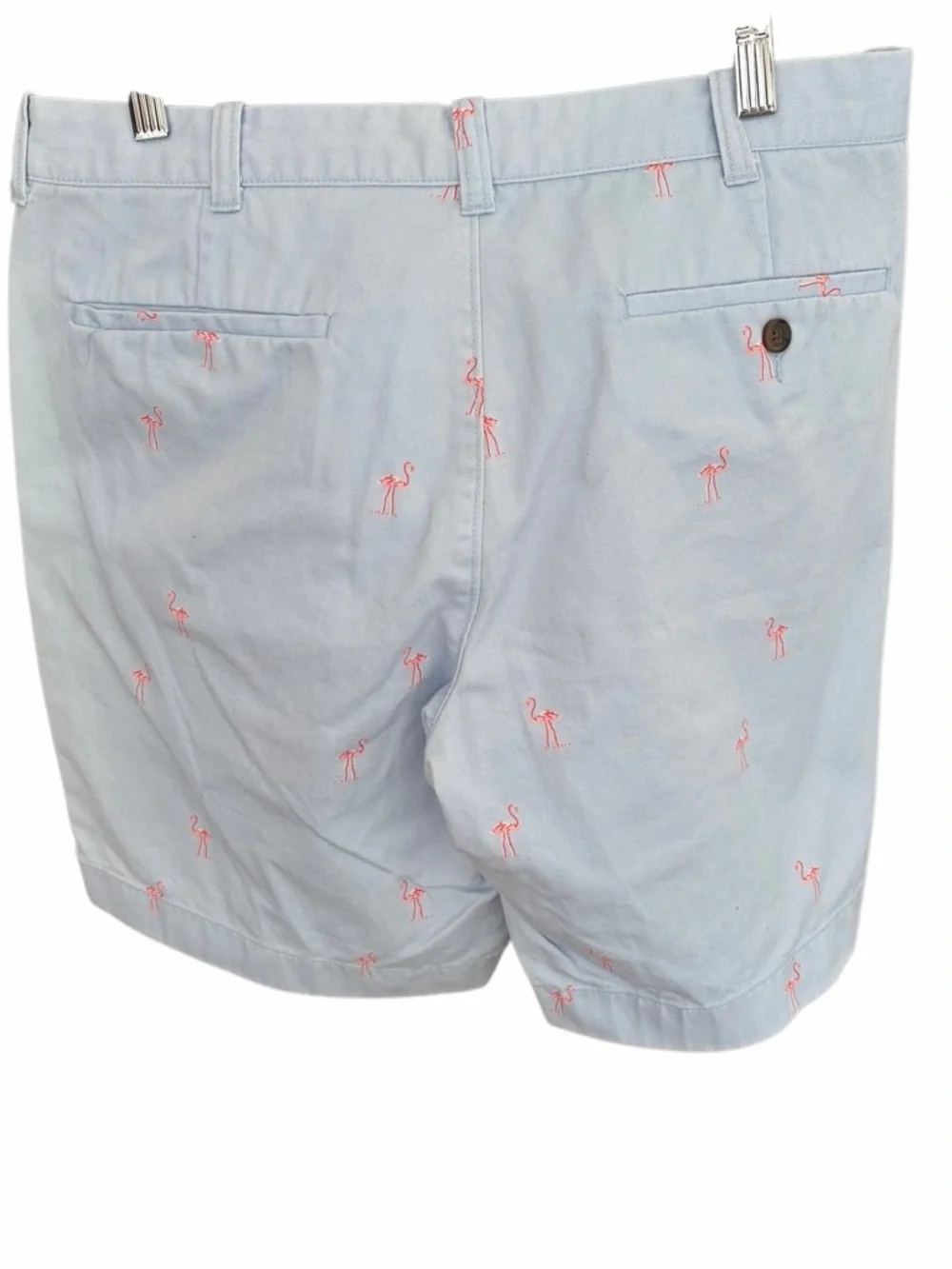 J.Crew Gramercy chino shorts,light blue w/ flamingo pattern size 33.